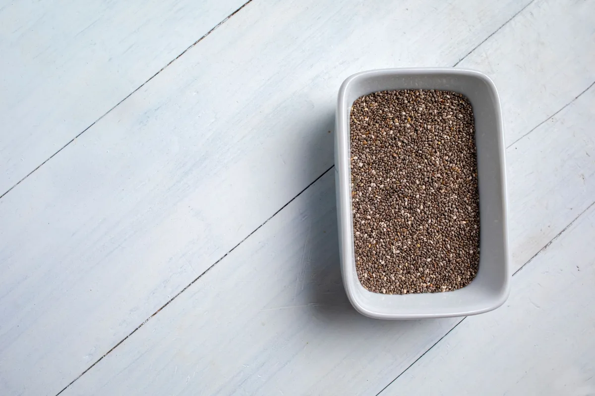close up of chia seeds in water preparation