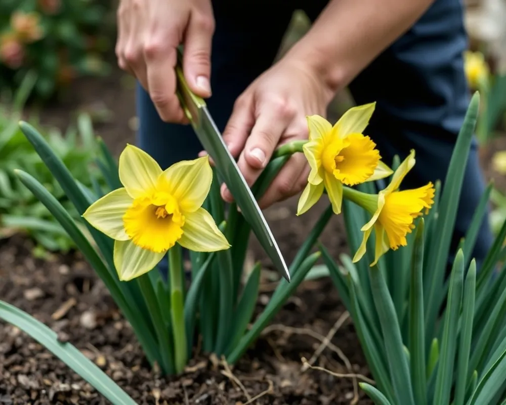 Cutting Back Spent Daffodil Blooms Deadheading