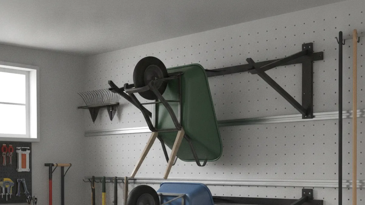Wall-Mounted Wheelbarrow Racks: Sturdy & Space-Saving