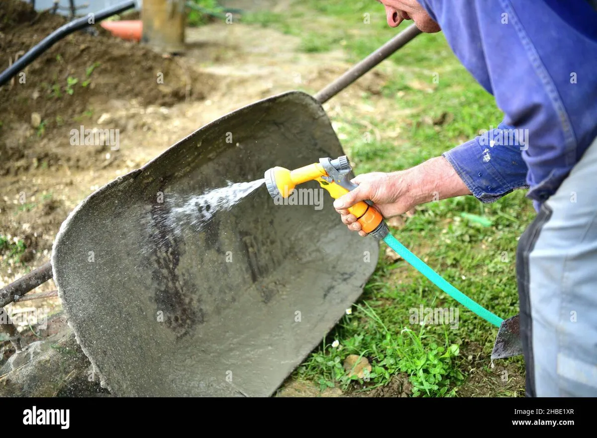 wet concrete wheelbarrow cleaning