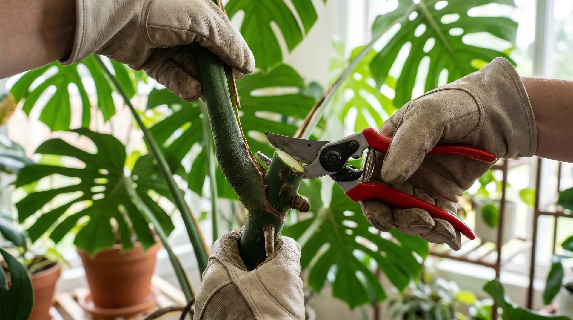 pruning monstera leaves